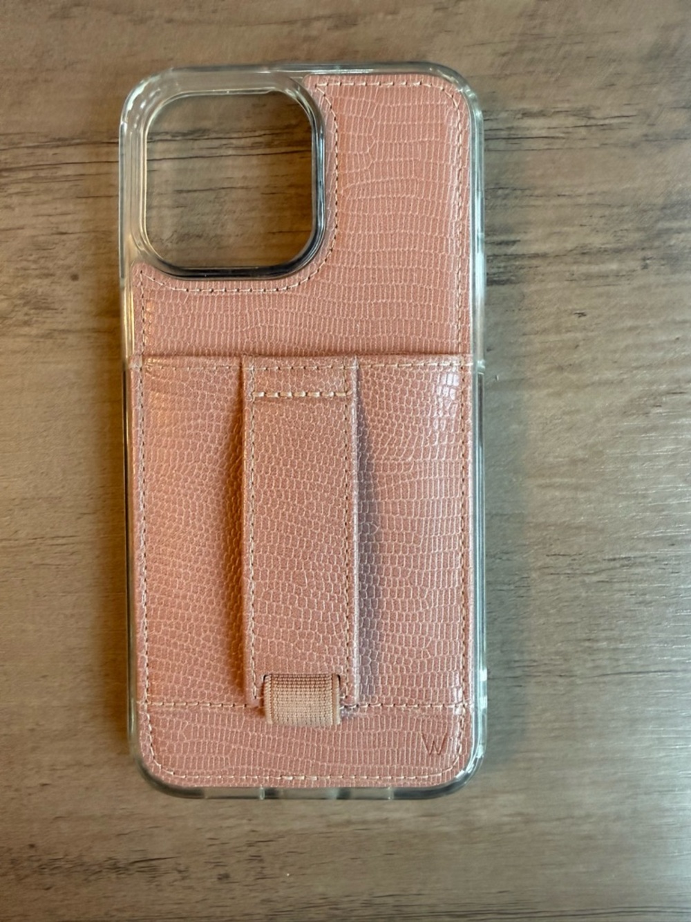 Pink Lizard-Texture Phone Case with Integrated Card Strap